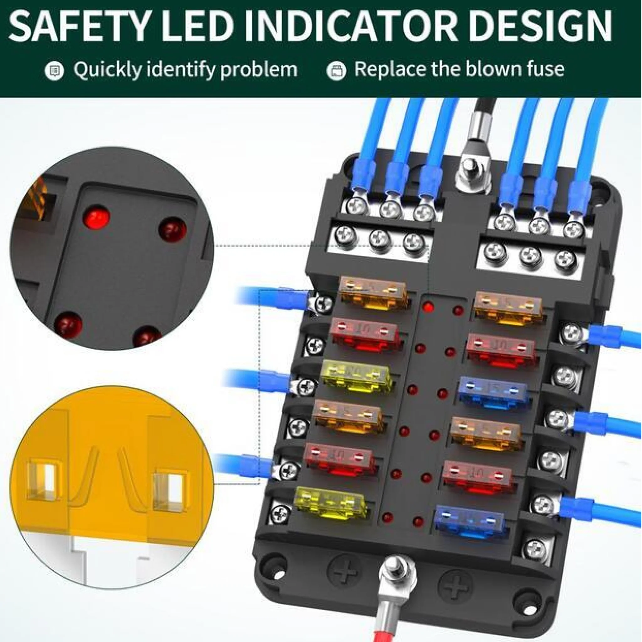 12 Device Fuse Block Fuse Box - Blade Fuse - LED Indicators - Image 4