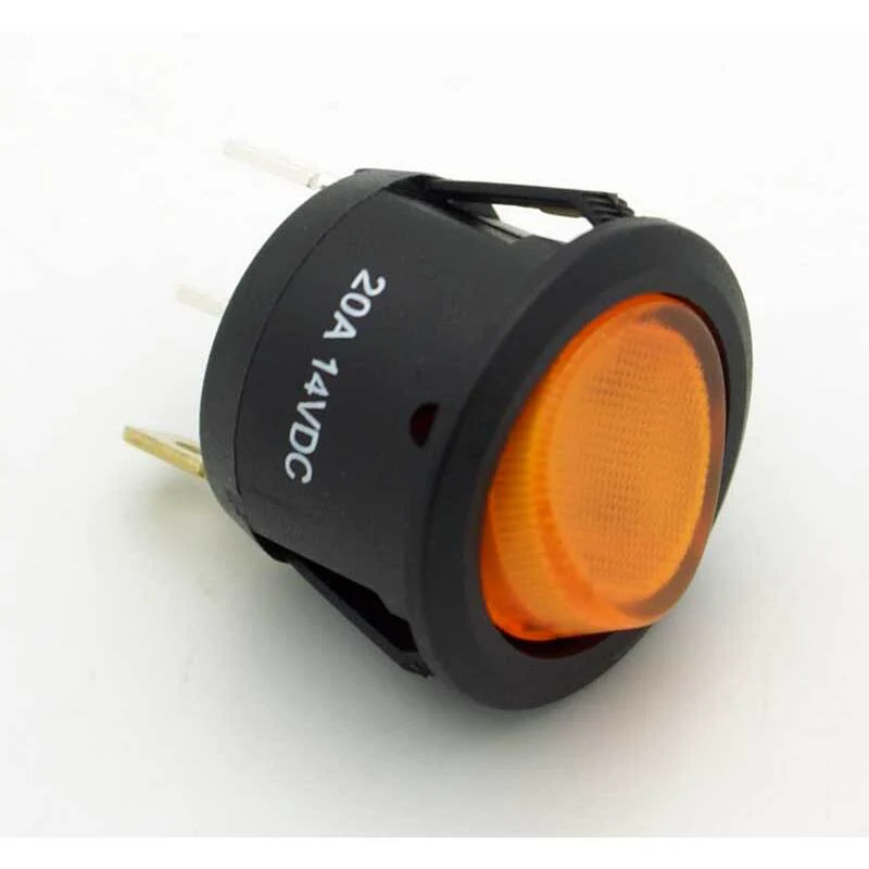 SPST Illuminated Round Rocker Switch On-Off 10A 12VDC Amber