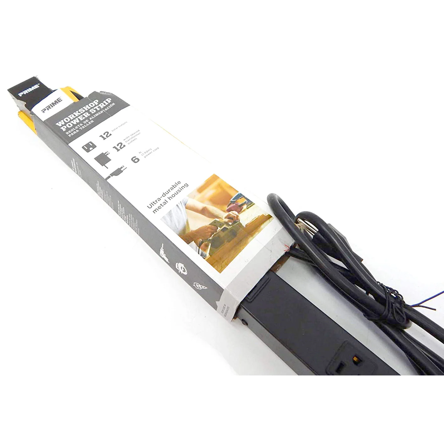 Prime PB800012 12-Outlet 4' Metal Power Strip w/ 6-foot cord, Black