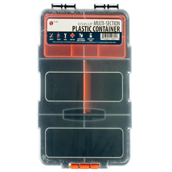 Multi-Section Plastic Storage Box ( 8.1/2" x 6" x 2.3/4") (Removable Tray & Divider)