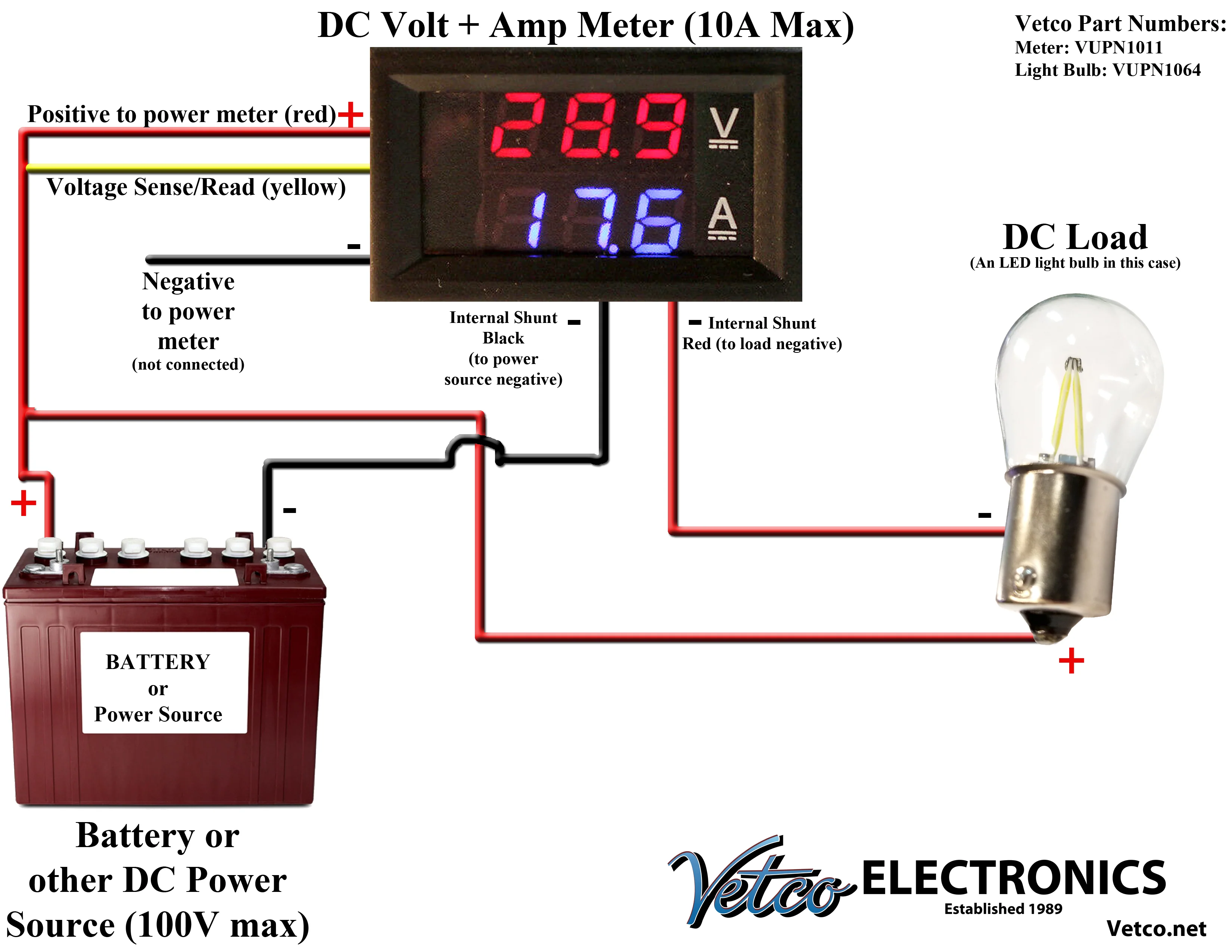LED Volt & 10 AMP Meter (0.00 to 100 VDC 3+2 wire, 0-10A) - Image 5