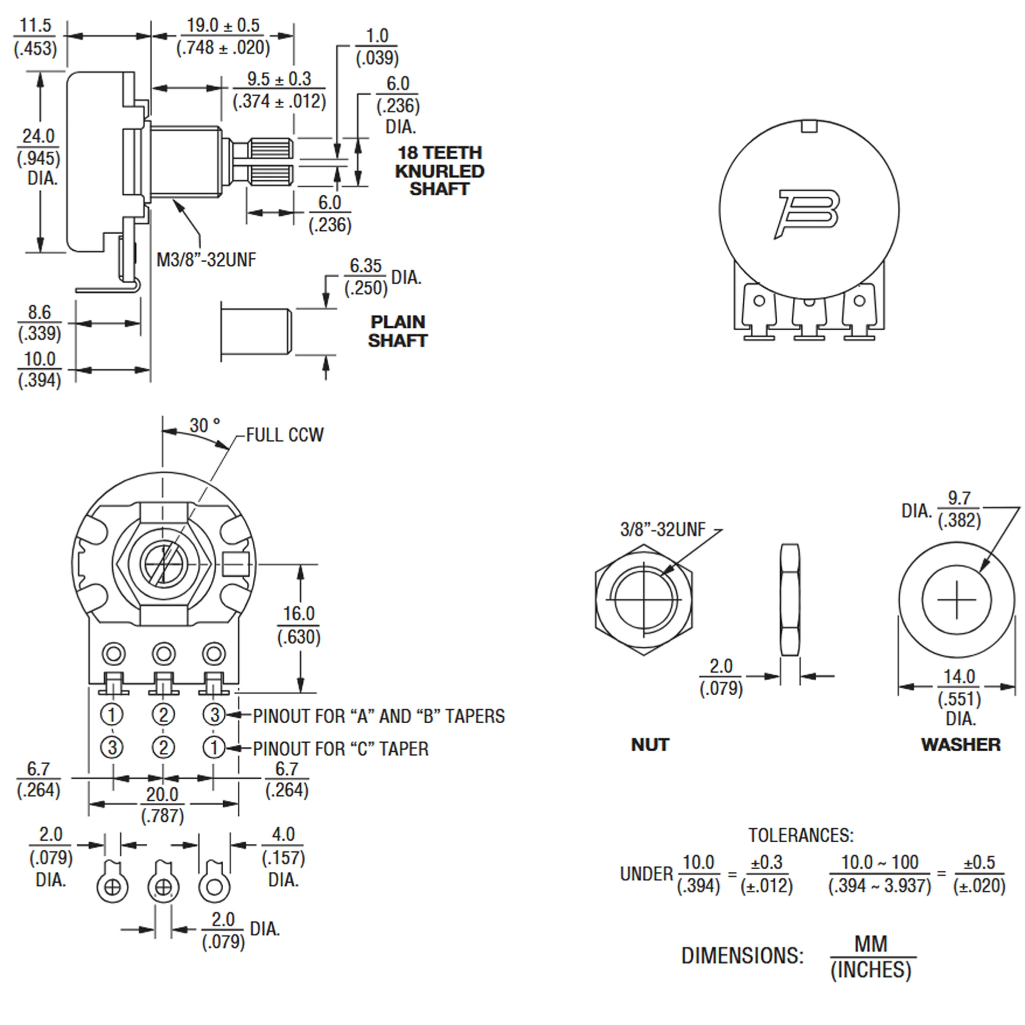 500k Ohm Logarithmic Potentiometer Carbon 1/4W Solder - Image 2
