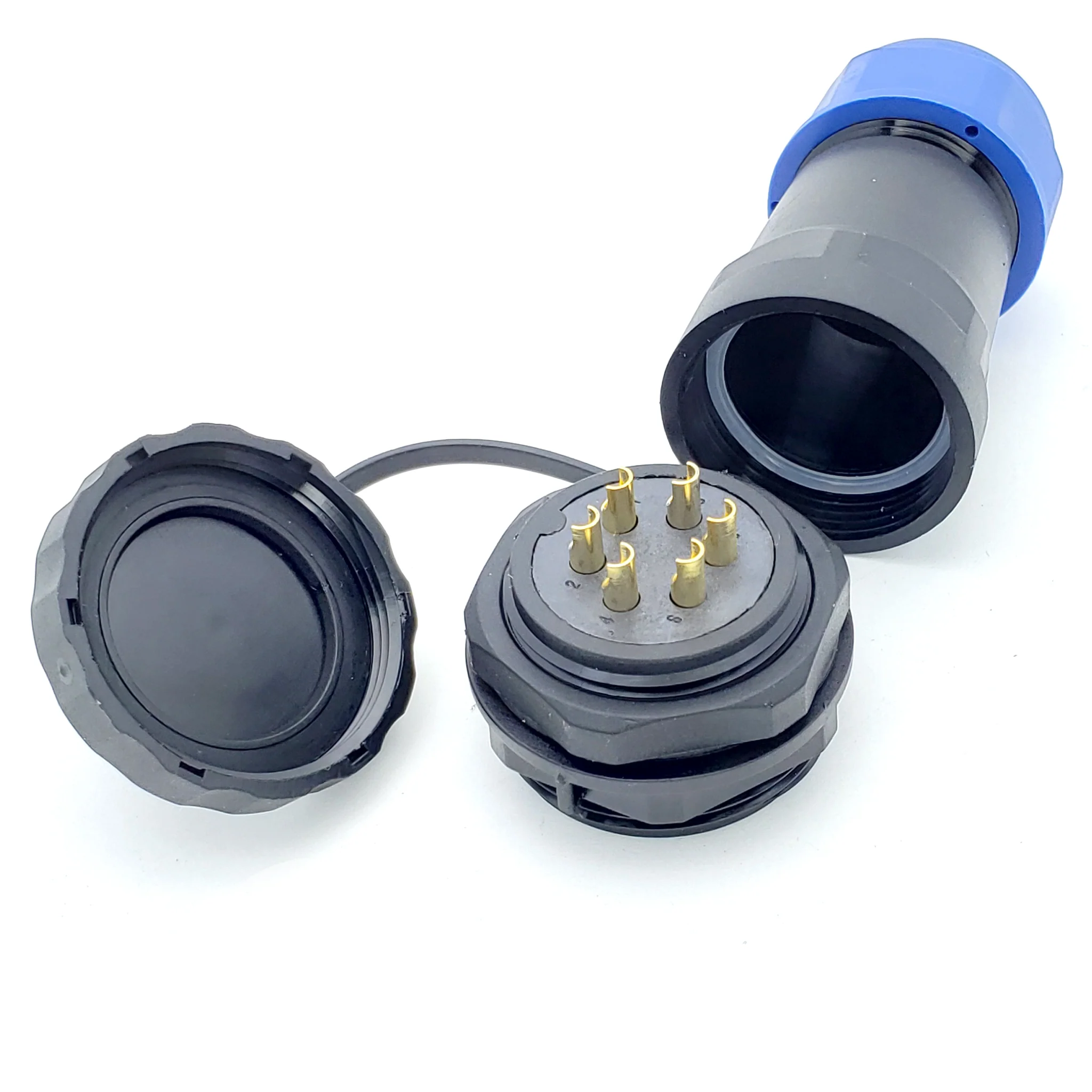 6 Pin Waterproof Connector - 25 Amps - Male Female Pair With Cap - Image 3