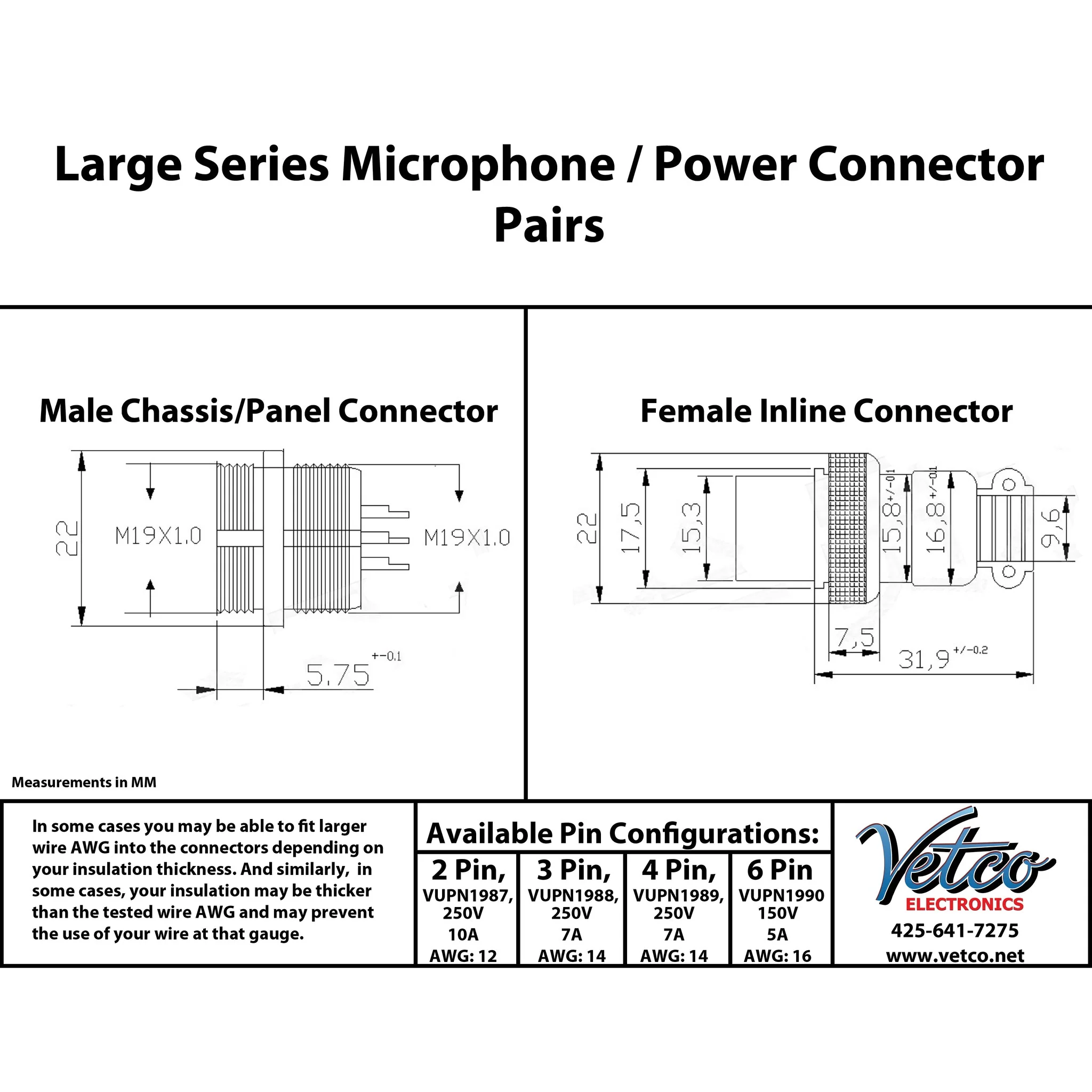 3 Pin Mic Connector Male/Female Pair - Large - 7A 250V GX20 - Image 8