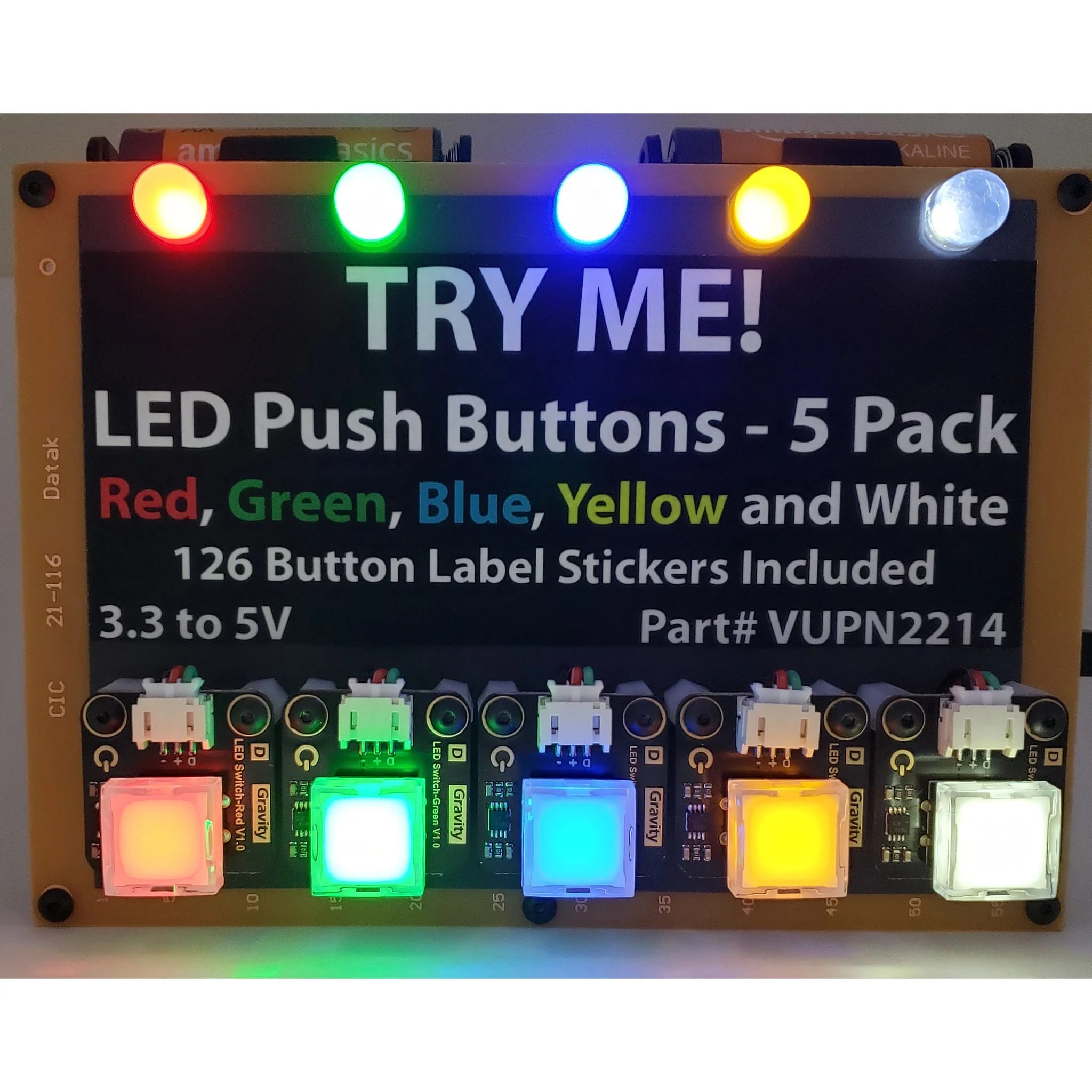 LED Latching Push Button Switch - 5 Pack, Red Blue, Green, White, Yellow Push-on/Push-off - Image 4