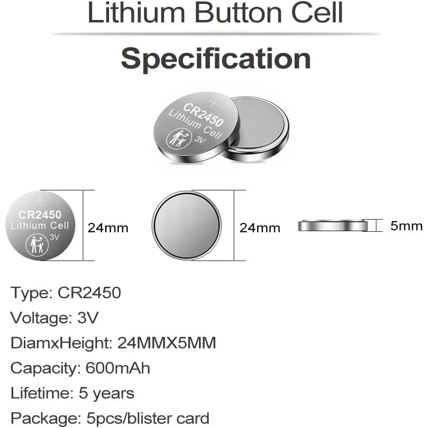 CR2450 3V Lithium Coin Battery Button Cell - 5 Pack - Image 3
