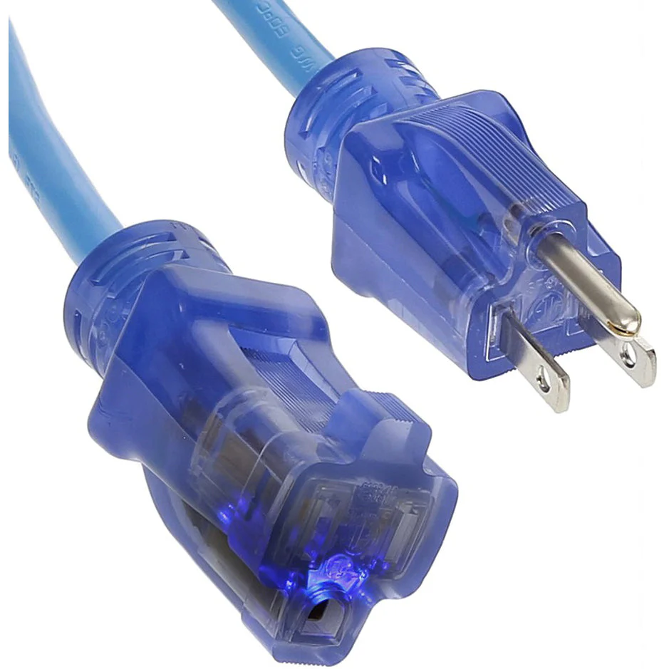 25Ft 14/3 SJTW Blue Power Extension Cord Lighted Clear Blue Plug - Image 3