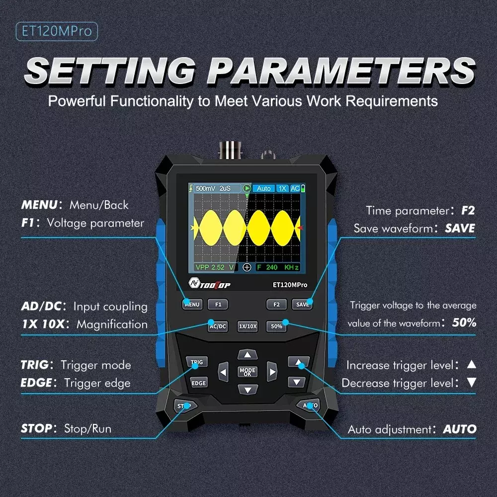 Handheld Pocket 120 MHz Digital Color Oscilloscope - Single Channel - Image 10