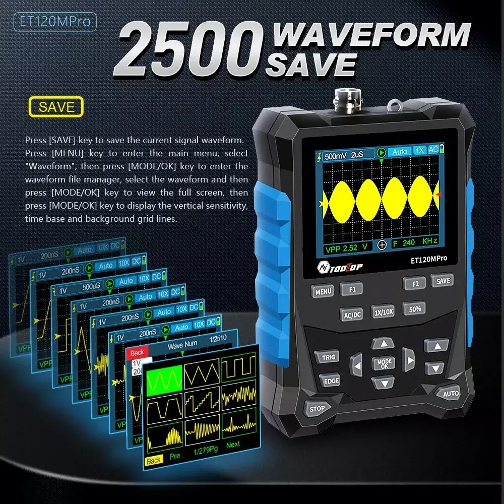 Handheld Pocket 120 MHz Digital Color Oscilloscope - Single Channel - Image 14
