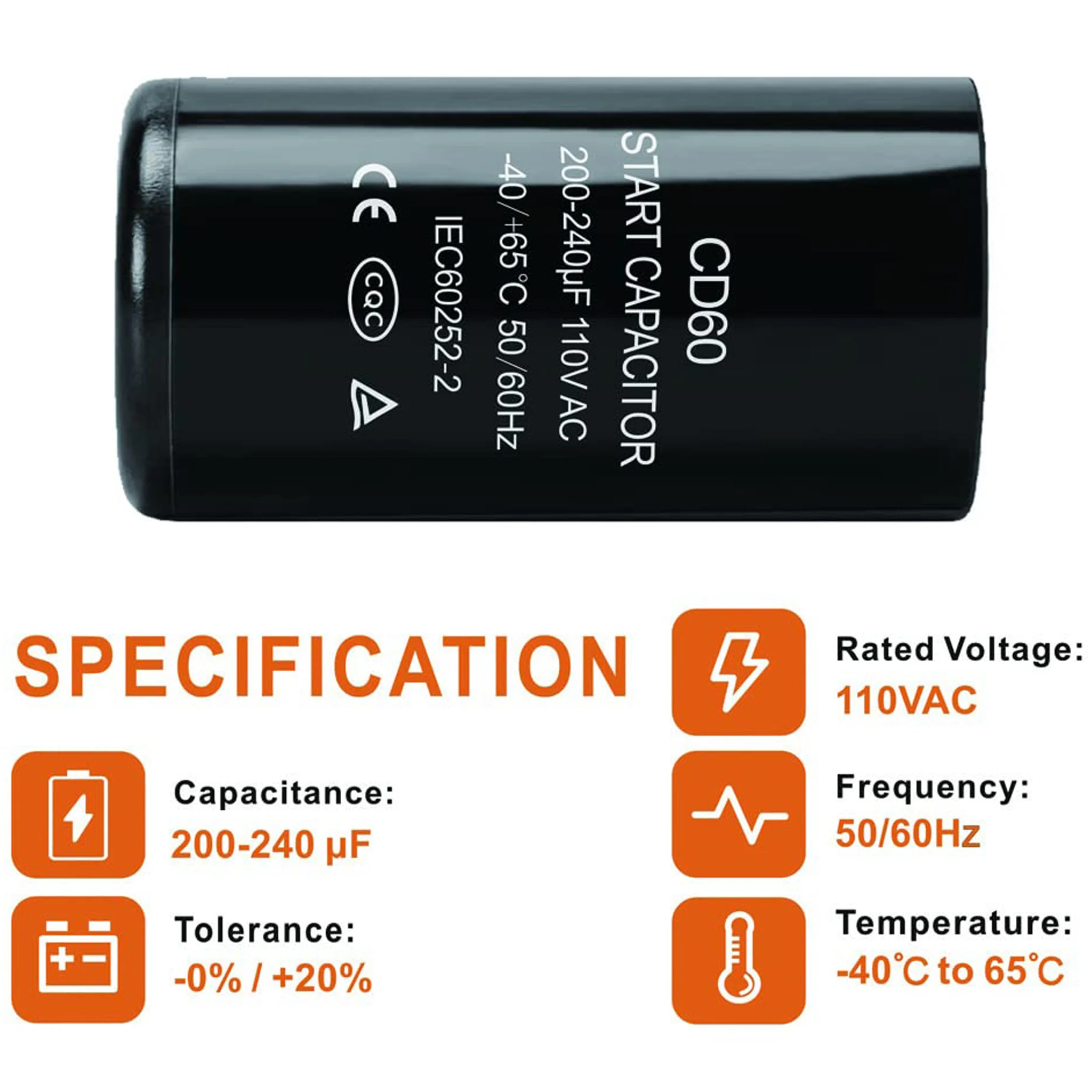 200-240 MFD 125VAC Motor Start Capacitor - Image 4