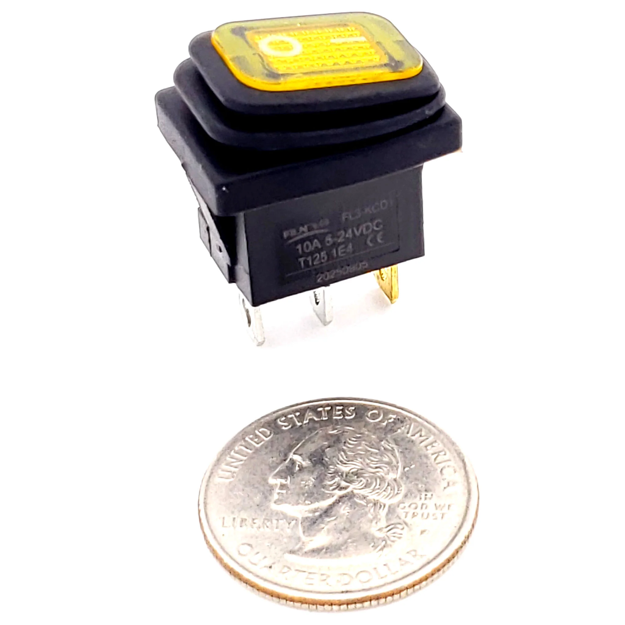 Waterproof Yellow Rocker Switch 12 VDC SPST - Image 2